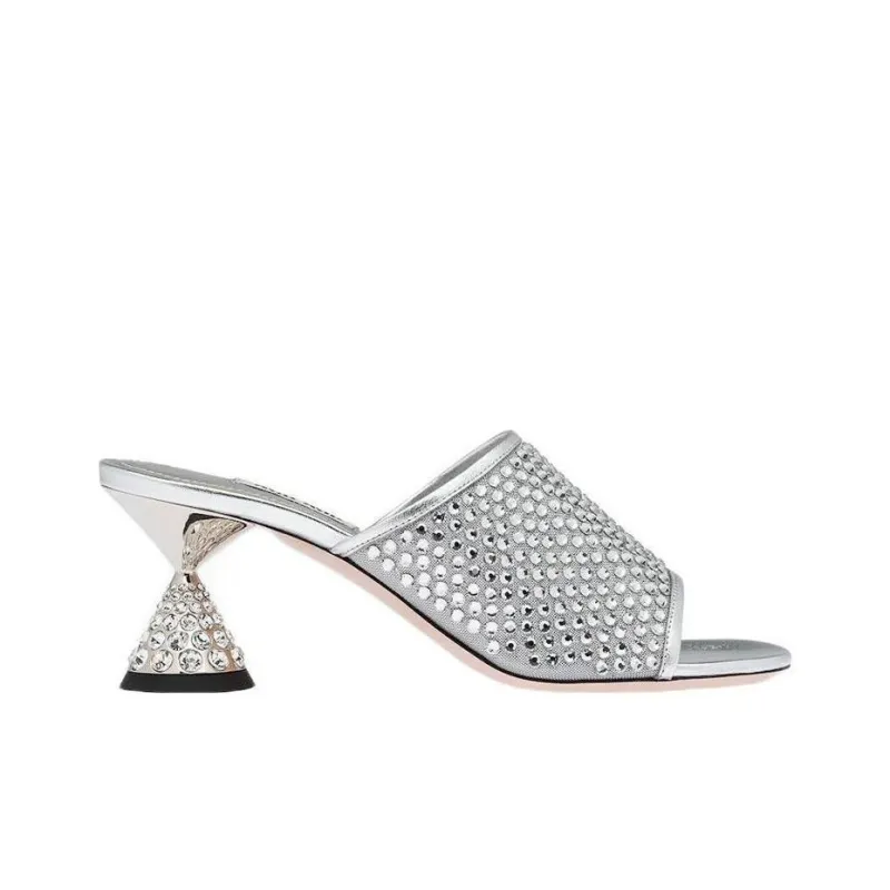MIU MIU Abrasion Resistant Slide Slippers Women's Silver-1