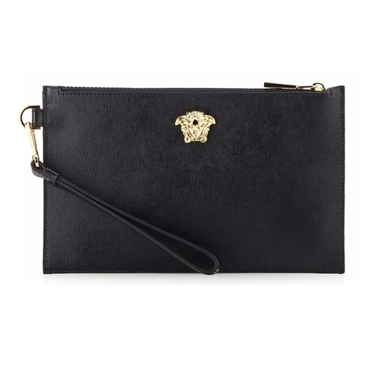 VERSACE Leather Wrist Bag Clutch Trumpets Men's Black-0