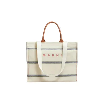 MARNI Logo Embroidered Striped Large Tote Bag