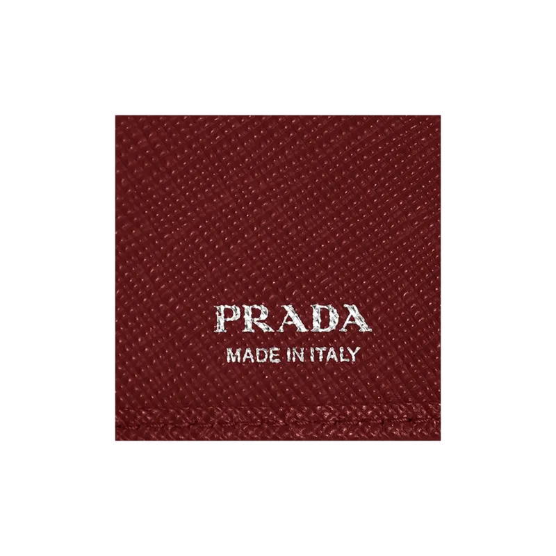 PRADA Saffiano Leather Patchwork With Cow Leather Wallet Key Pouch Women's Burgundy-8
