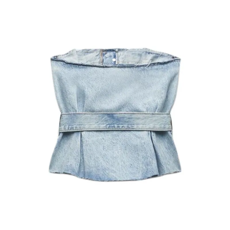 ZARA Strapless Top Women's Blue-1