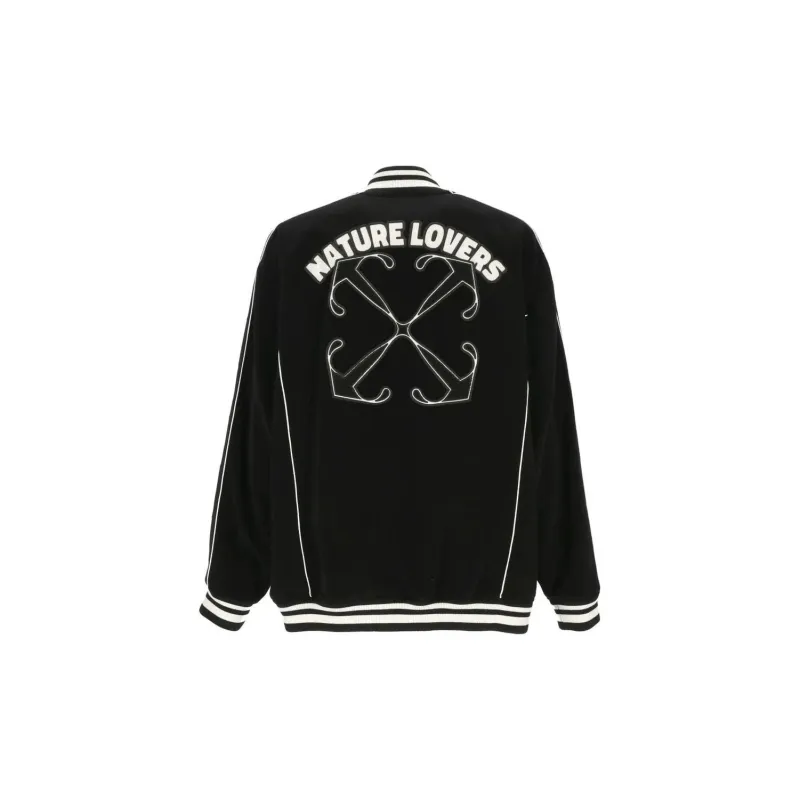 OFF WHITE Logo Embroidered Zip Up Varsity Jacket-1