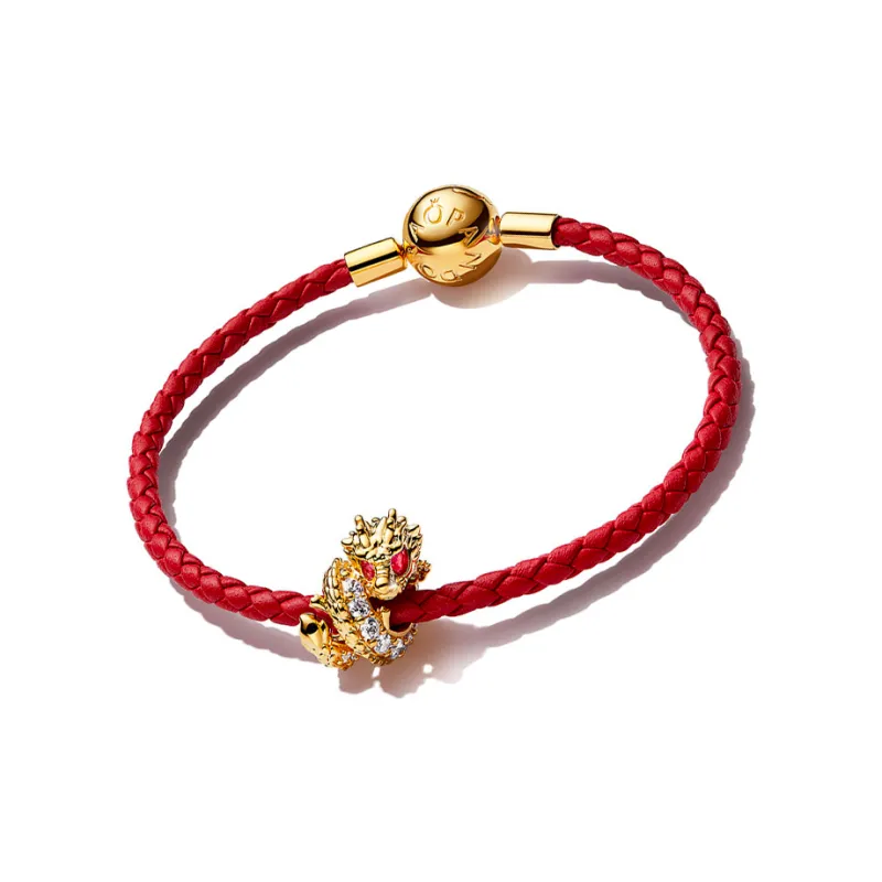 Pandora 925 Sterling Silver Gold Plated Copper Silver Alloy Bracelets Women's Red-1