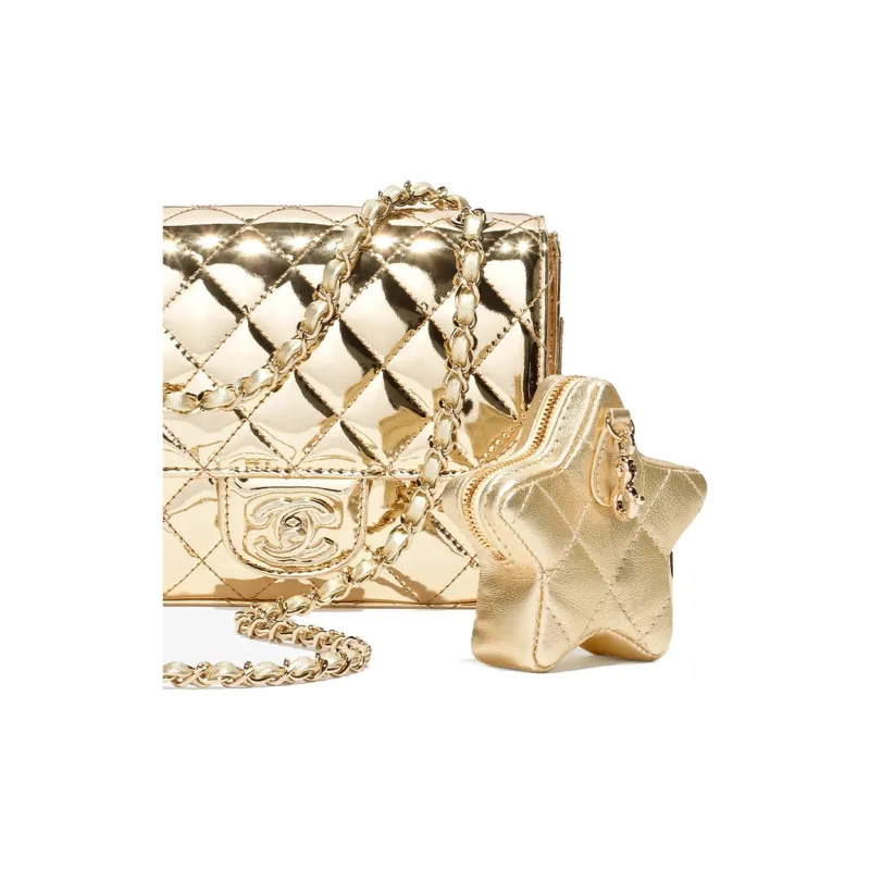 CHANEL Calfskin With Lambskin Flap Bag, Shoulder Bag, Crossbody Bag Mini Women's Light Gold-2
