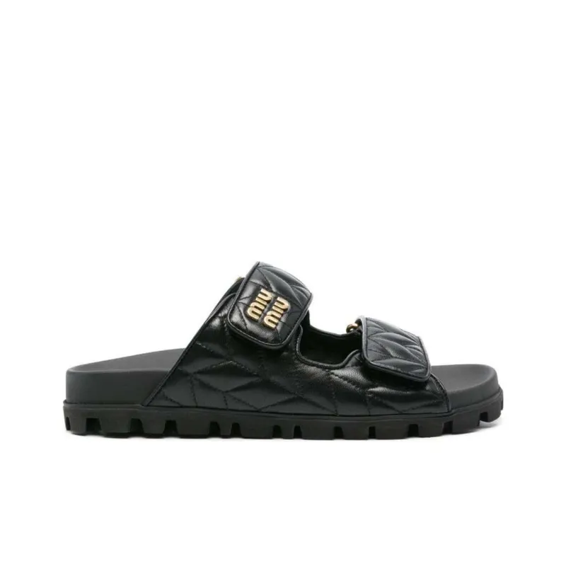 MIU MIU Matelassé Slide Slippers Women's Black-1