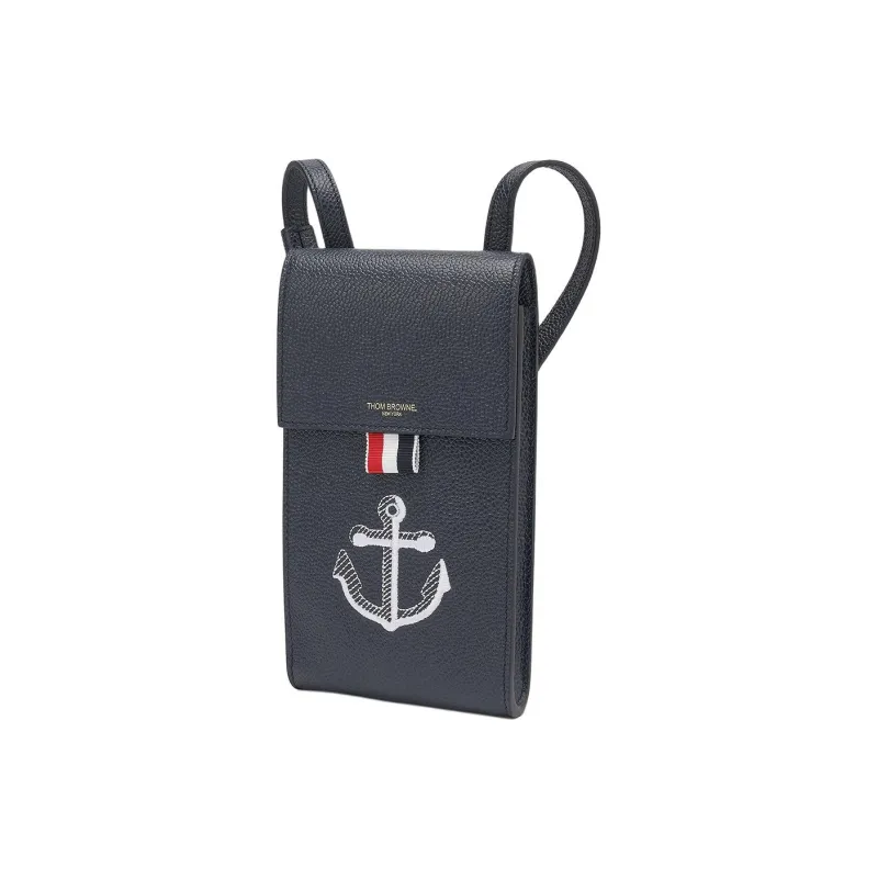 THOM BROWNE· Pebble Leather Cell Phone Pouch, Shoulder Bag Men's Black-1