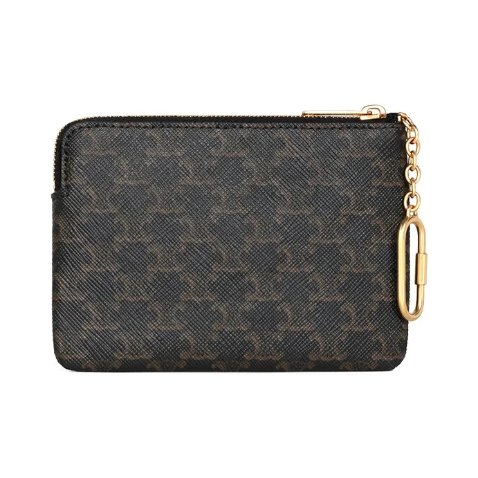 CELINE Triomphe Coated Canvas Handheld Card Holder Coin Purse Regular Women's Black/Tawny-1