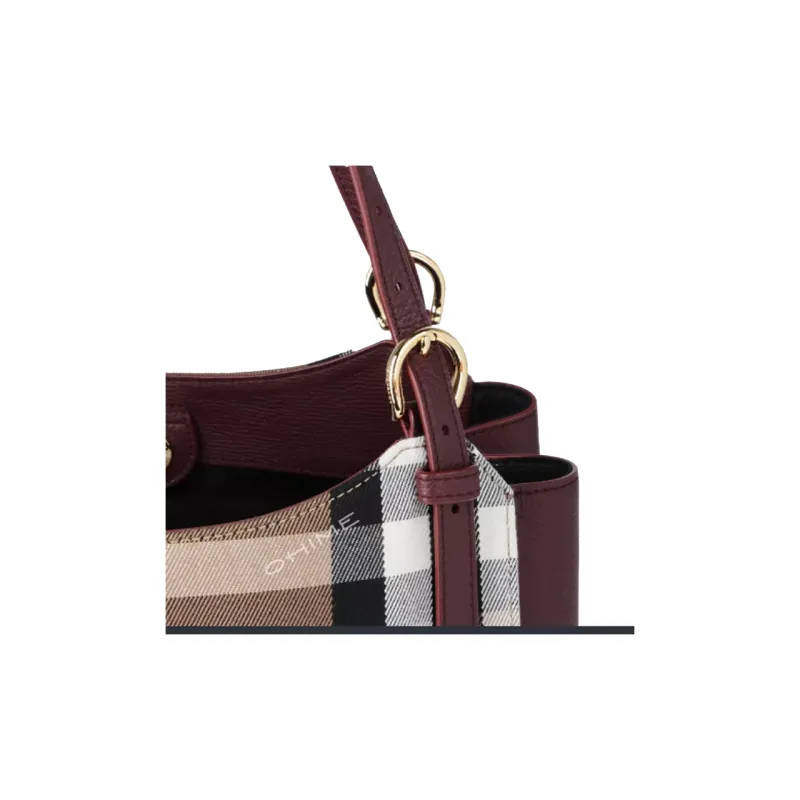 Burberry Canvas With Soft Leather Tote Bag Shopping Bag Handbag Canvas Bag Small Size Women's Mahogany Red-7