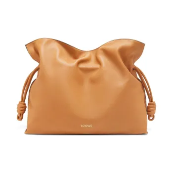 LOEWE Flamenco Napa Calf Leather One Shoulder Clutch Large Size Women's Warm Desert