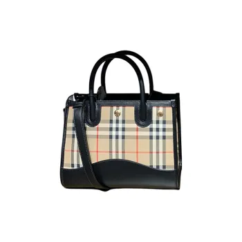 Burberry Canvas With Leather Tote Bag Shopping Bag One Shoulder Crossbody Canvas Bag Handbag Women's Beige & Black