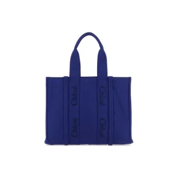 Chloe Woody Nylon Tote Bag Shopping Bag Shoulder Bag Handbag Large Size Women's Blue