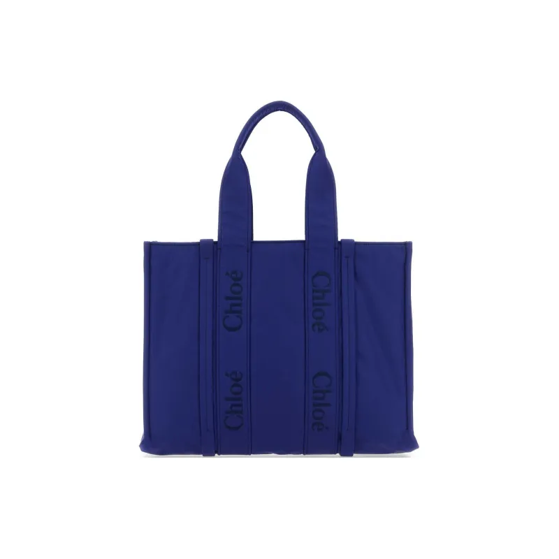Chloe Woody Nylon Tote Bag Shopping Bag Shoulder Bag Handbag Large Size Women's Blue-0