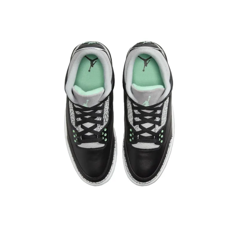 Jordan Air Jordan 3 Green Glow Abrasion Resistant Breathable Mid Top Vintage Basketball Shoes Men's Black-3