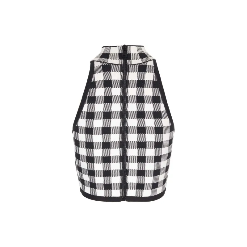 BALMAIN Gingham Check Pattern Sleeveless Top-1