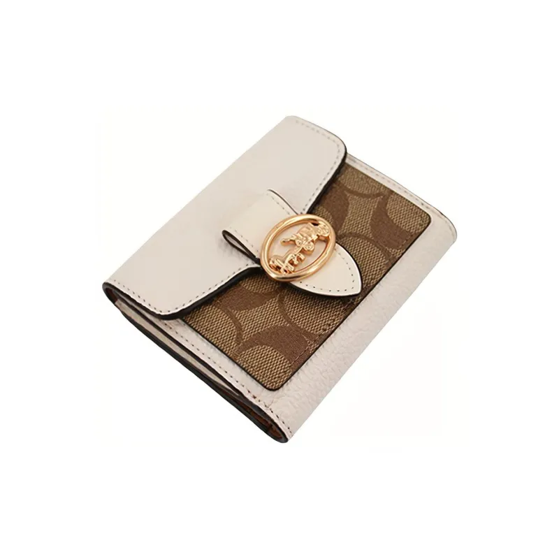 COACH Georgie Leather Coin Purse Handheld Wallet Regular Women's Light Brown & White-2