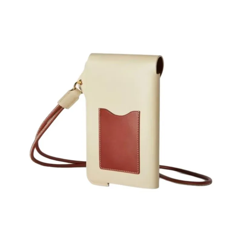 Loro Piana Ghiera Calfskin Cell Phone Pouch Women's White & Brown-2