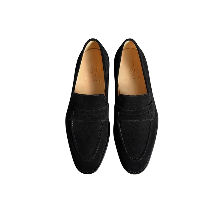 THOM WILLS Slip on Velvet Loafers Casual Shoes Men's Black-2