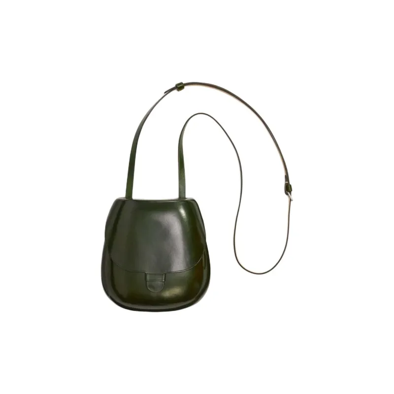 Lemaire Vegetable Tanned Cow Leather Crossbody Bag, Shoulder Bag Trumpets Unisex Kombu Green-0