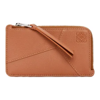 LOEWE Calfskin Card Clip Card Holder Women's Tan
