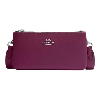 COACH Pebbled Leather Envelope Bag, Shoulder Bag, Crossbody Bag Trumpets Unisex Dark Berry