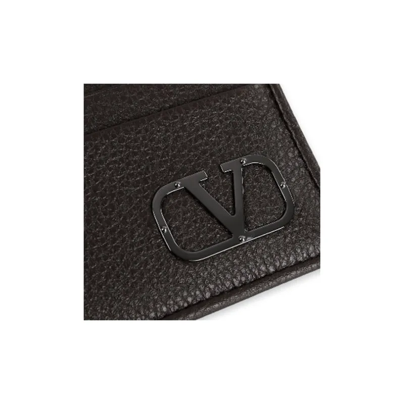 Valentino Cow Leather Card Holder Men's Dark Brown-3