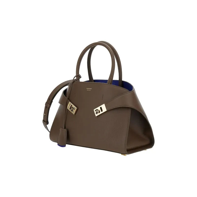 FERRAGAMO Calfskin Shoulder Bag Crossbody Bag Handbag Small Size Women's Taupe-1