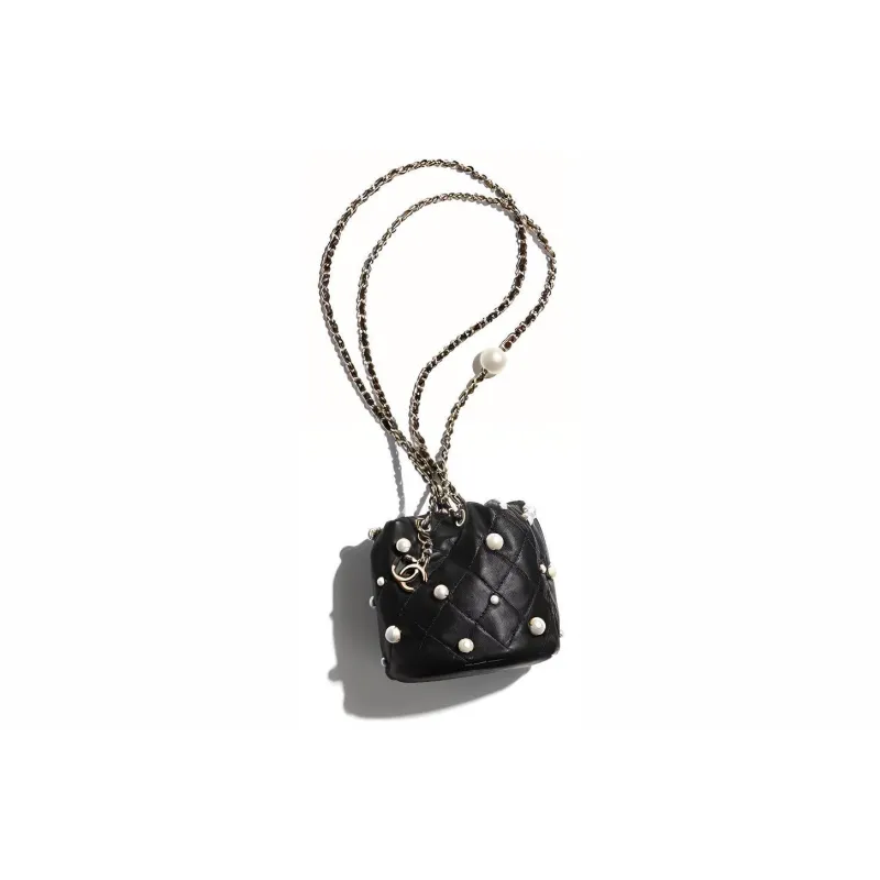CHANEL Pearl Sheepskin Bucket Bag, Shoulder Bag, Crossbody Bag Mini Women's Black-2
