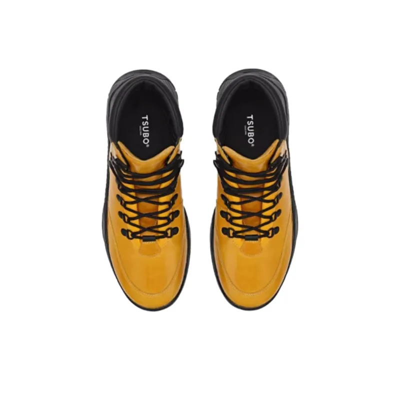 TSUBO UH Waxed Nappa Cushioning Wear-Resistant High-Top Hiking Shoes Unisex Yellow-2
