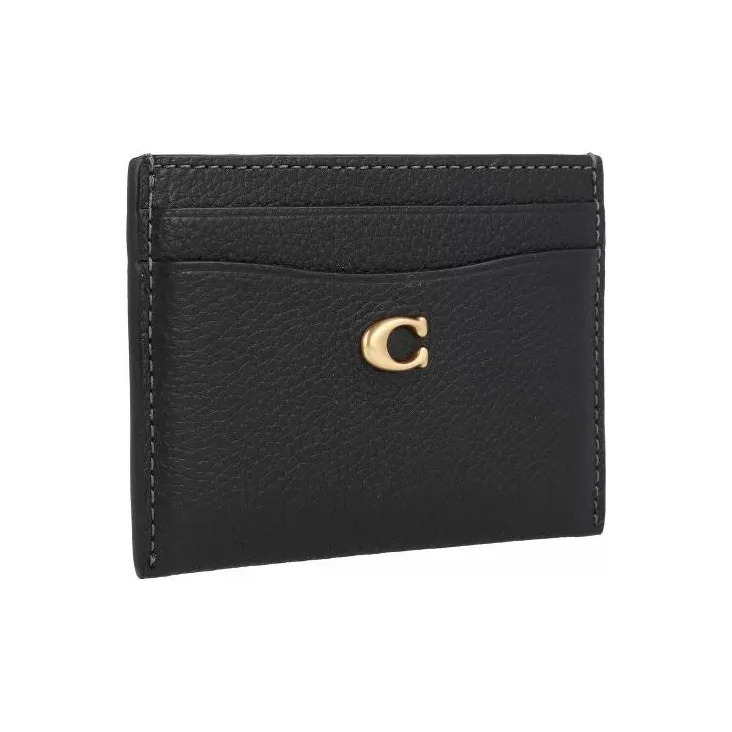 COACH Card Case Grained Leather Card Holder Women's Black-1