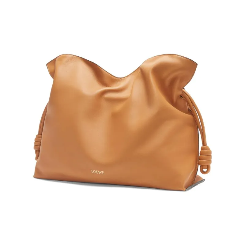 LOEWE Flamenco Napa Calf Leather One Shoulder Clutch Large Size Women's Warm Desert-1
