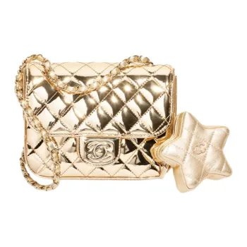 CHANEL Calfskin Combined With Lambskin Mouth Cover Bag Crossbody Bag Mini Women's Light Gold