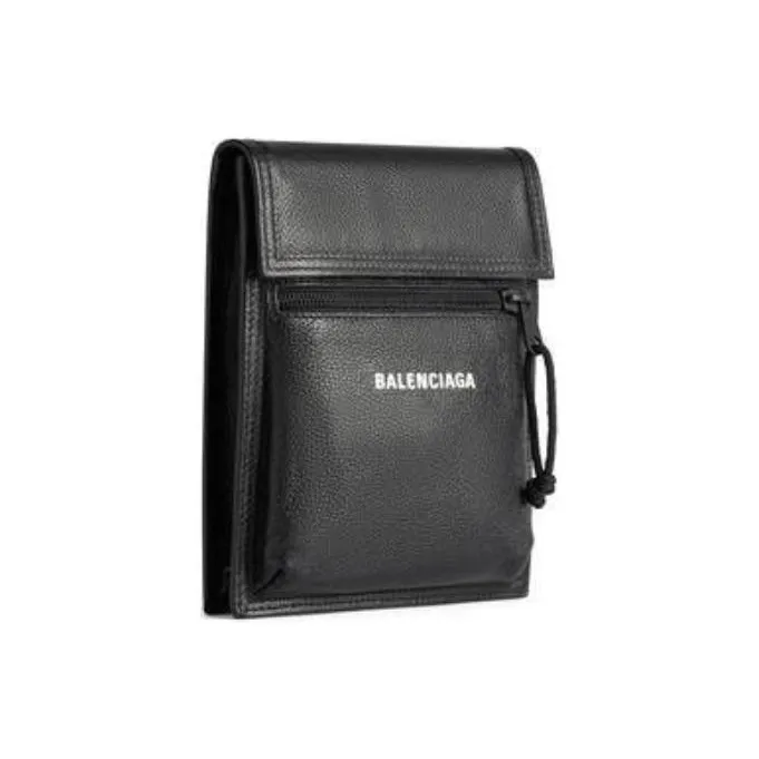 Balenciaga Cow Leather Cell Phone Pouch Crossbody Bags Unisex Black-2