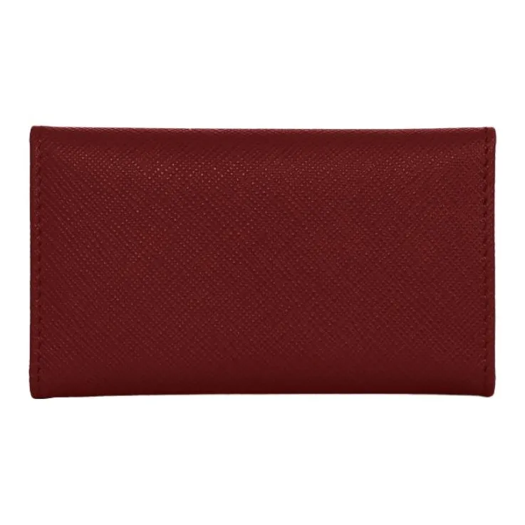 PRADA Saffiano Leather Patchwork With Cow Leather Wallet Key Pouch Women's Burgundy-3