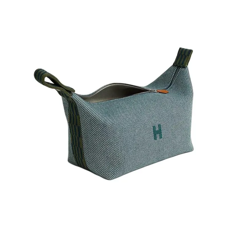 HERMES Bride a Brac Wool Twill Cotton Handbag Toiletry Bag Unisex Blue-7