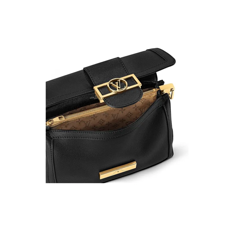 LOUIS VUITTON Dauphine Leather Dafne Shoulder Bag, Crossbody Bag Medium Size Women's Black-4