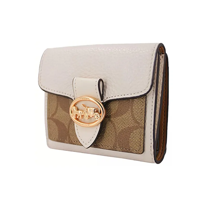 COACH Georgie Leather Coin Purse Handheld Wallet Regular Women's Light Brown & White-1