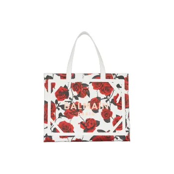 BALMAIN B-ARMY Canvas Canvas Bag Tote Bag Shopping Bag Shoulder Bag Handbag Medium Size Women's Red