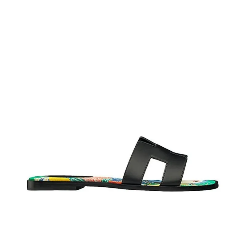 HERMES Oran Slide Slippers Women's Black Green-1