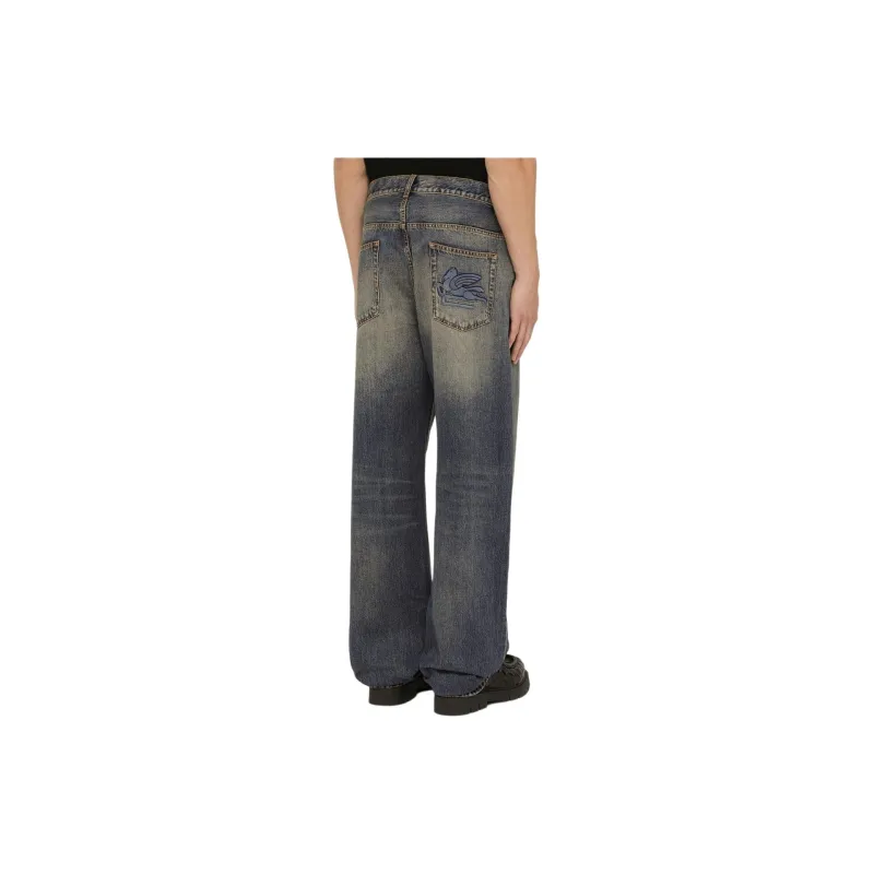 ETRO Logo Embroidered Mid Rise Wide Leg Jeans-1