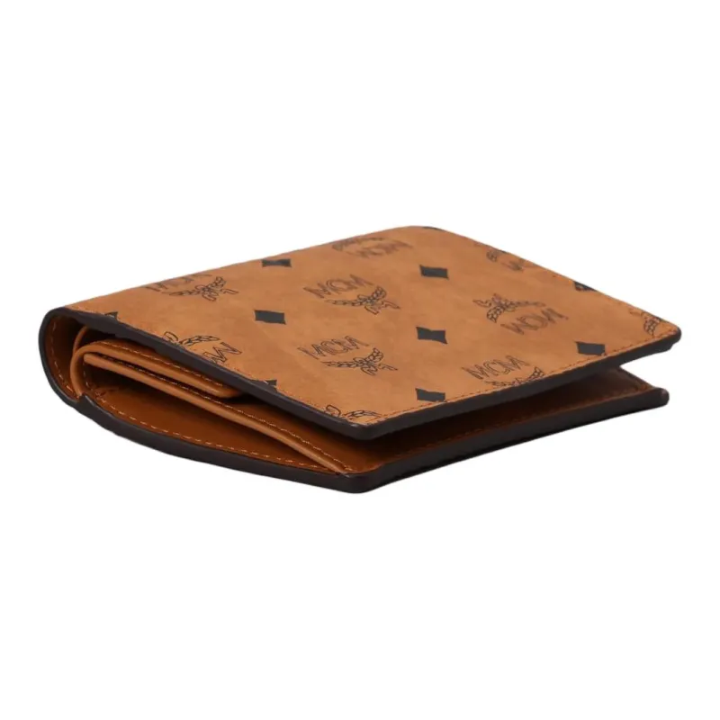 MCM Aren Canvas With Nappa Leather Wallet Mini Women's Cognac-2