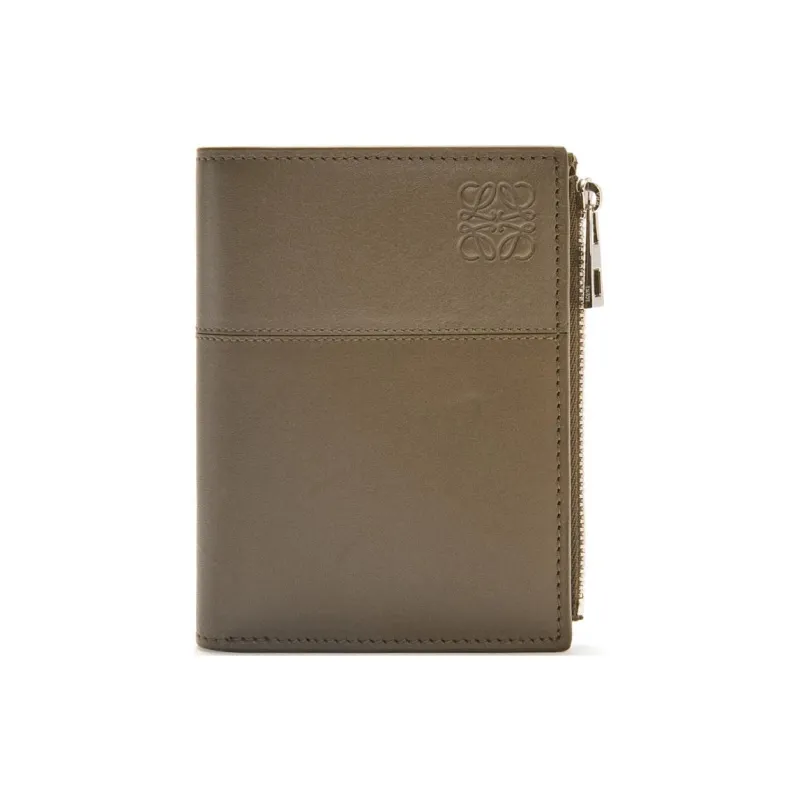 LOEWE Bright Calfskin Wallet Men's Dark Khaki Green & Khaki Green-0