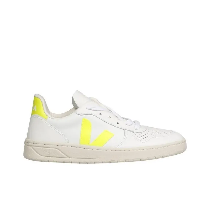 VEJA V 10 Leather 'White Jaune Fluo'-1