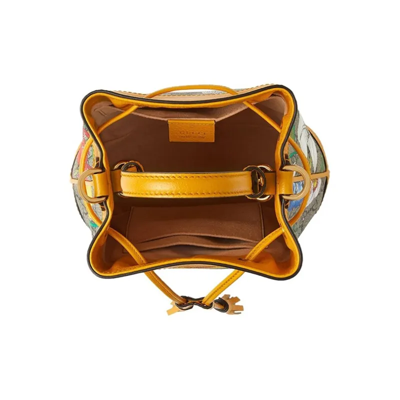 GUCCI Ophidia Cow Leather Bucket Bag, Shoulder Bag, Crossbody Bag Small Size Women's Ebony/Yellow/Multicolor-2
