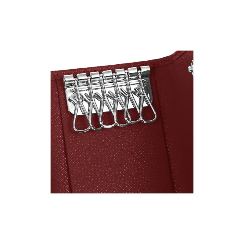 PRADA Saffiano Leather Patchwork With Cow Leather Wallet Key Pouch Women's Burgundy-6