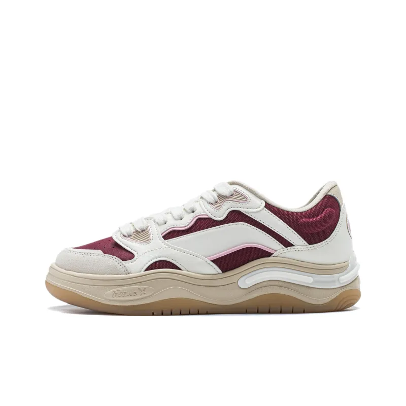 LiNing Future Flow Slip-Resistant Cushioning Wear-Resistant Support Low-Top Skateboard Shoes Women's Red White-0
