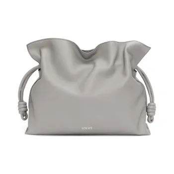 LOEWE Napa Calf Leather Clutch Bag Over The Shoulder Large Size Women's Pearl Gray