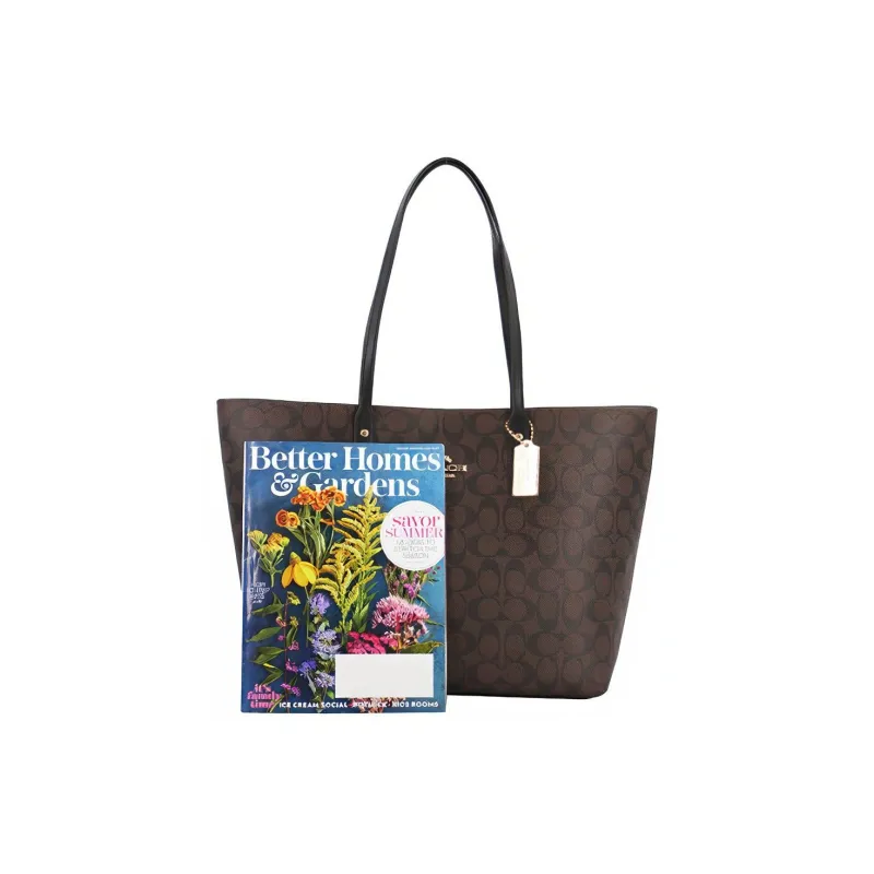COACH Town Coated Canvas With Smooth Leather Tote Bag, Shopping Bag, Handbag, Shoulder Bag Women's Dark Brown-4