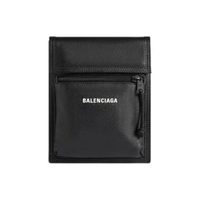 Balenciaga Cow Leather Cell Phone Pouch Crossbody Bags Unisex Black-1