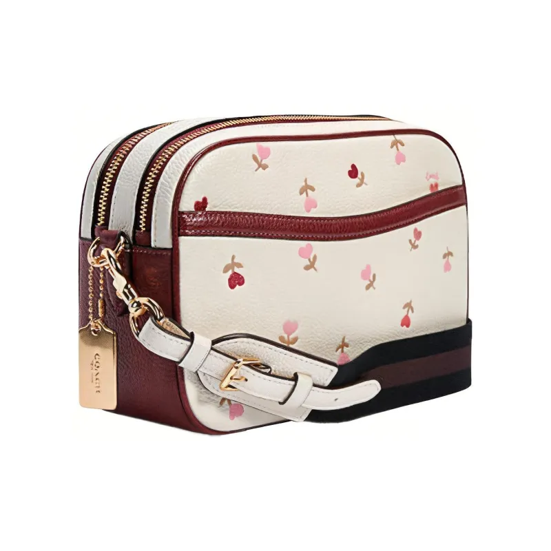 COACH Jes Pebbled Leather Camera Bag Shoulder Bag Crossbody Bag Medium Size Women's White/Pink/Red Brown-2
