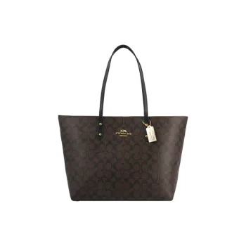 COACH Town Coated Canvas With Smooth Leather Tote Bag, Shopping Bag, Handbag, Shoulder Bag Women's Dark Brown